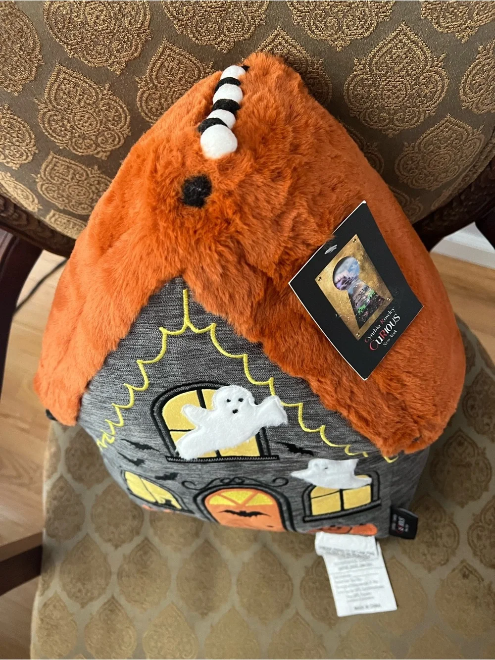 Cynthia Rowley Orange and Gray Haunted House Accent Pillow
